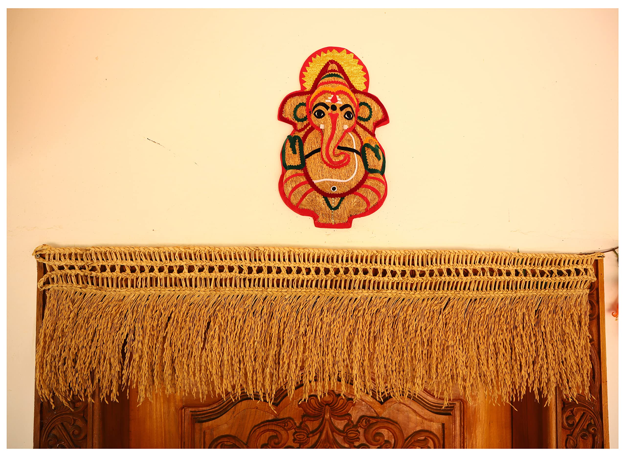 Usira Vetiver Mantapa Ganesha Ji Statue,Ganpati Wall Hanging Sculpture Mantapa Lord Ganesh Idol Lucky Feng Shui Wall Decor (Gold